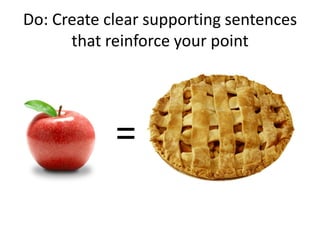 Do: Create clear supporting sentences
that reinforce your point
=