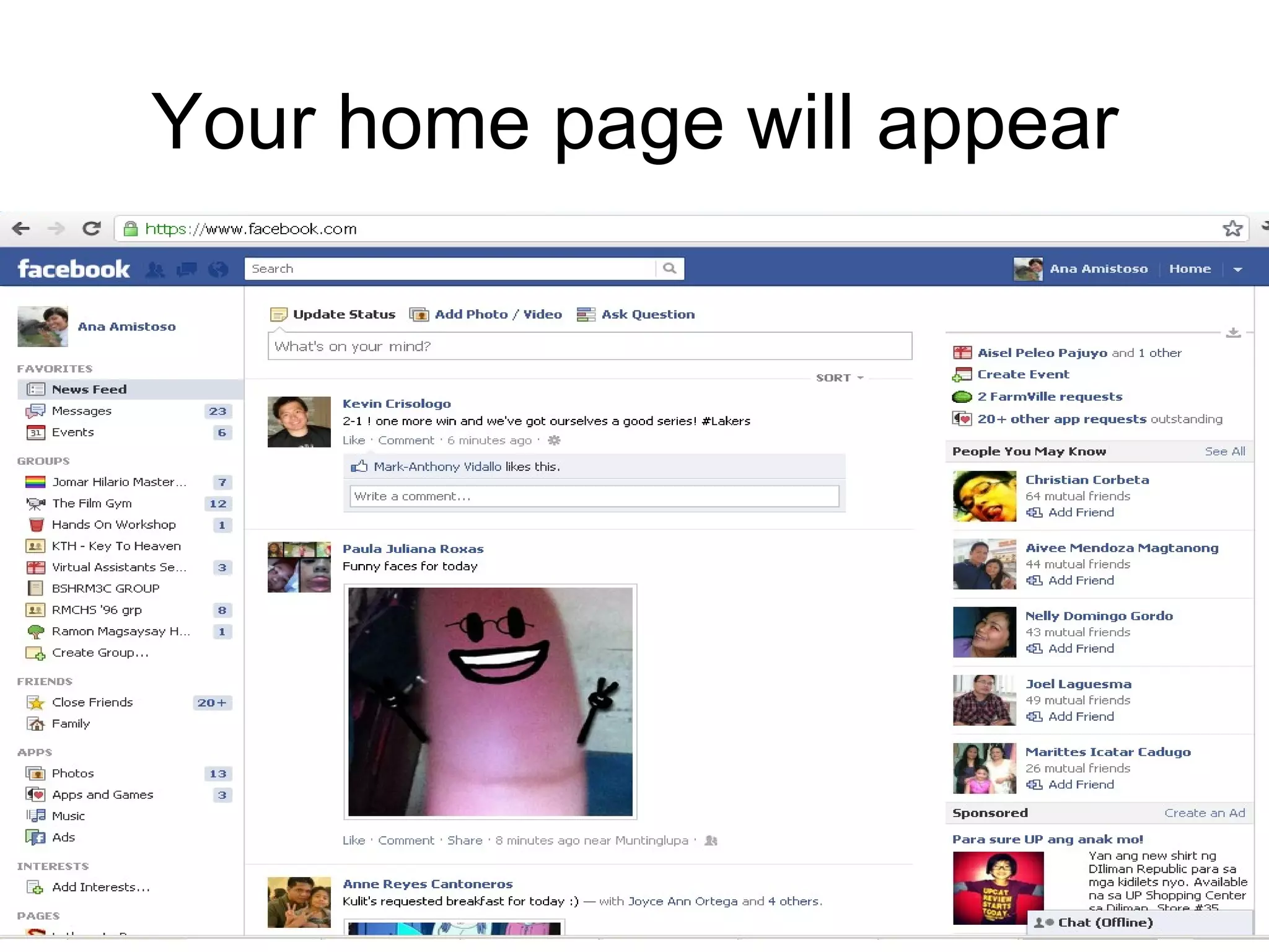 Your home page will appear