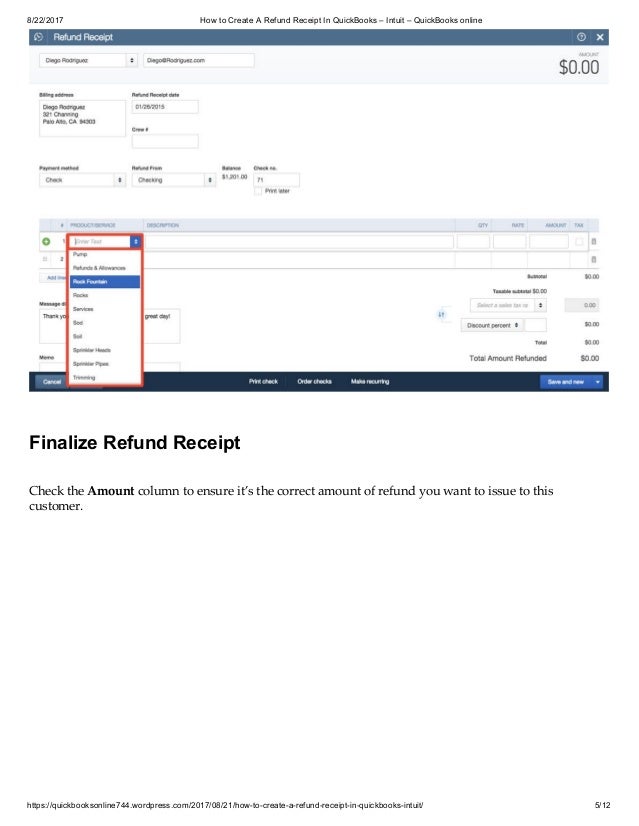 How To Create A Refund Receipt In Quick Books Intuit Quickbooks O 