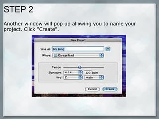 STEP 2 Another window will pop up allowing you to name your project. Click "Create". 
