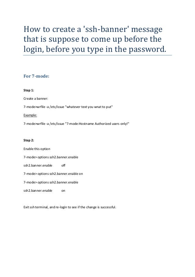 How to create a ssh banner on NetApp Filer