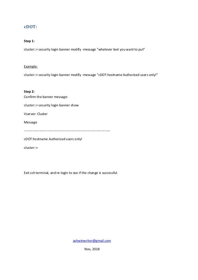 How to create a ssh banner on NetApp Filer