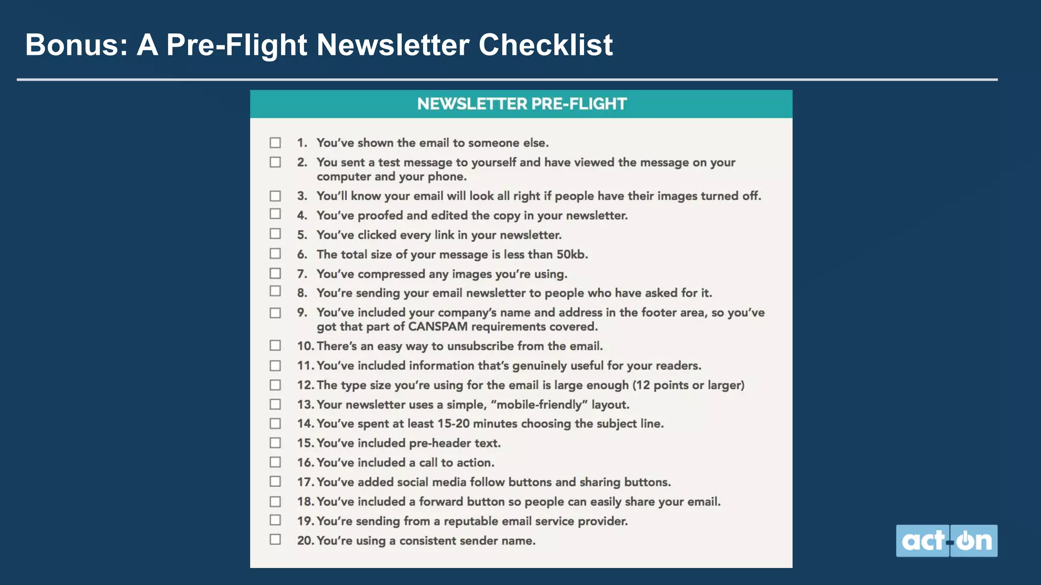 Bonus: A Pre-Flight Newsletter Checklist
 