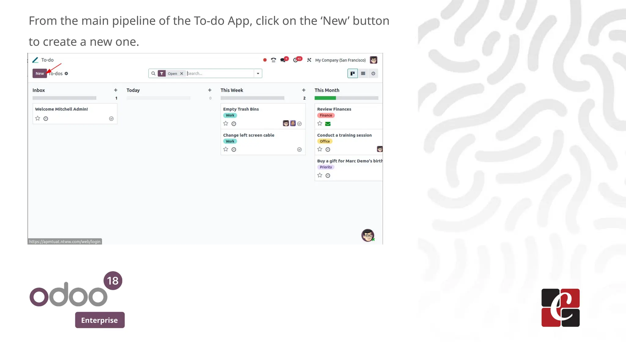 Enterprise
From the main pipeline of the To-do App, click on the ‘New’ button
to create a new one.
 