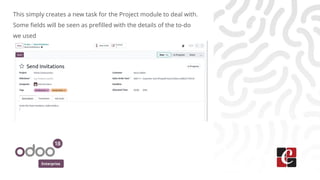 Enterprise
This simply creates a new task for the Project module to deal with.
Some fields will be seen as prefilled with the details of the to-do
we used
 