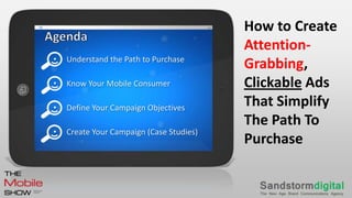 • Understand the Path to Purchase
• Know Your Mobile Consumer
• Define Your Campaign Objectives
• Create Your Campaign (Case Studies)
How to Create
Attention-
Grabbing,
Clickable Ads
That Simplify
The Path To
Purchase
 