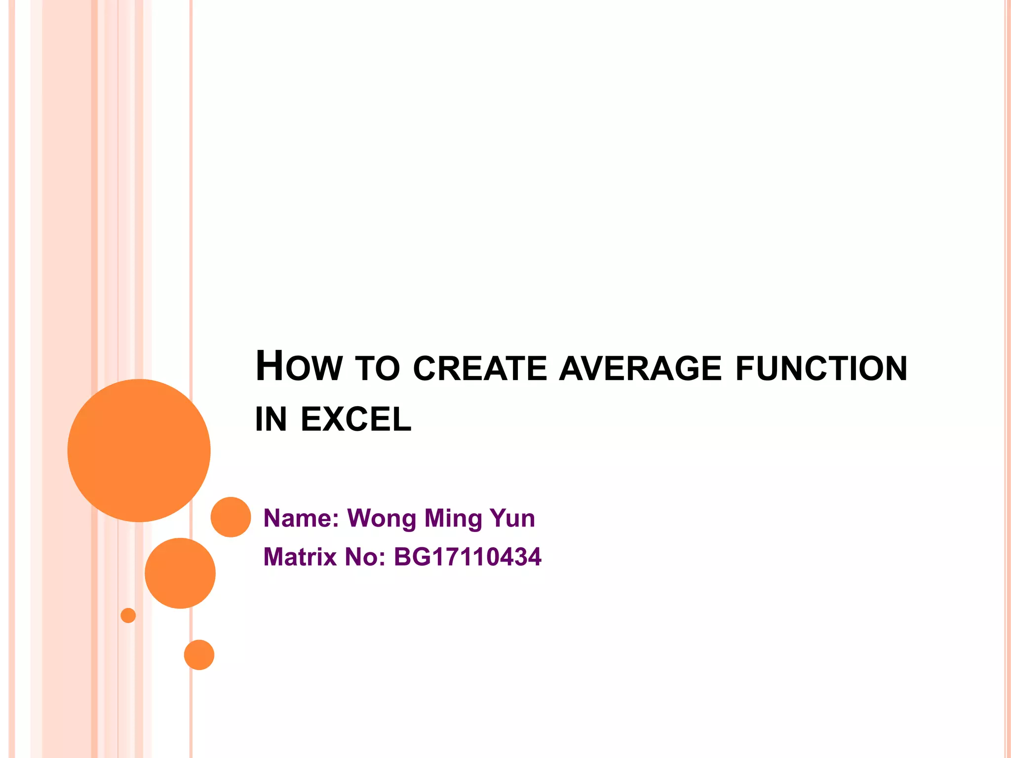 How To Create Average Function In Excel