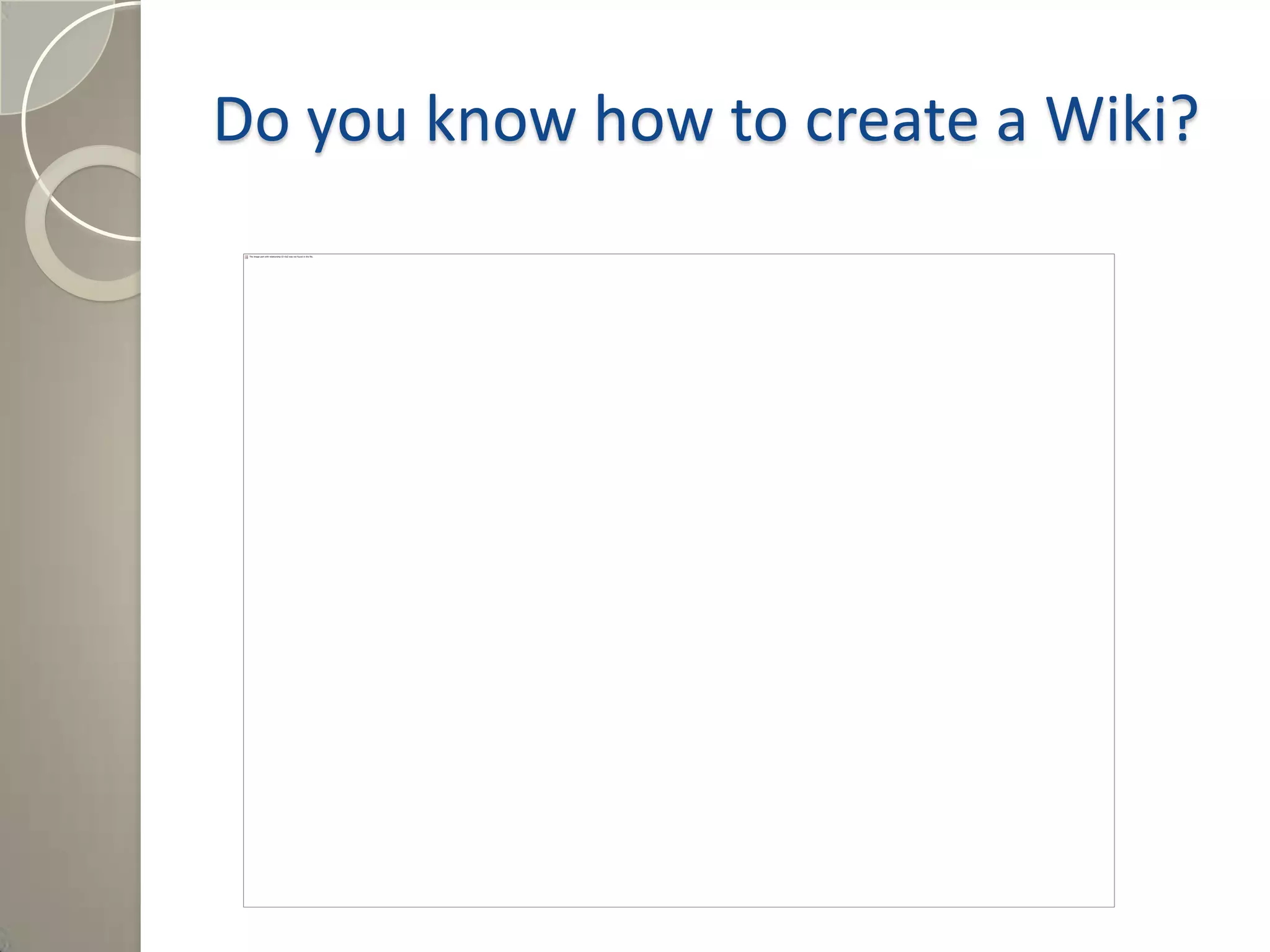 Do you know how to create a Wiki?
 