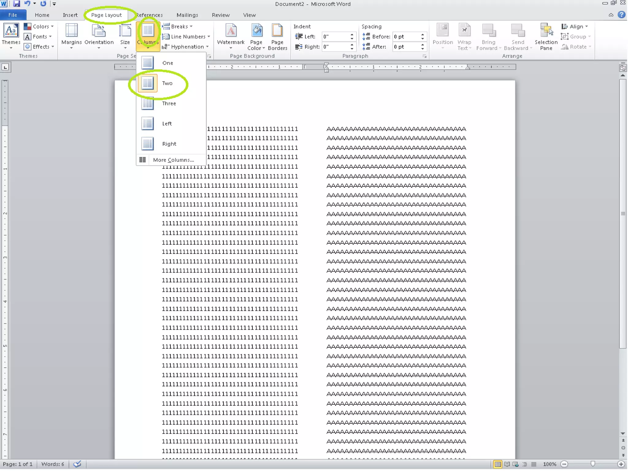 How to create columns in word
