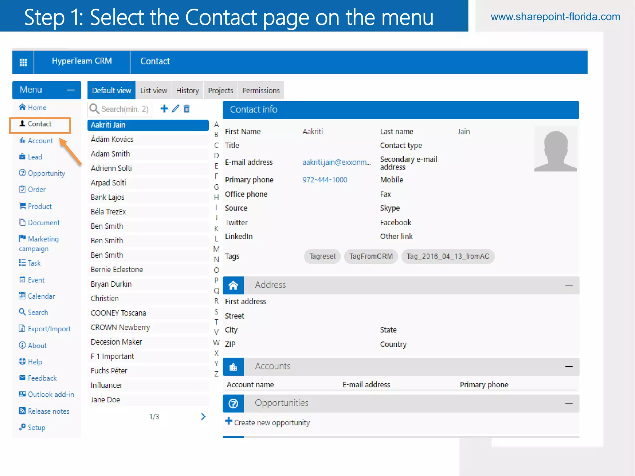 www.sharepoint-florida.comStep 1: Select the Contact page on the menu
 