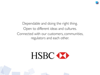 Dependable and doing the right thing.
Open to different ideas and cultures.
Connected with our customers, communities,
regulators and each other.
 