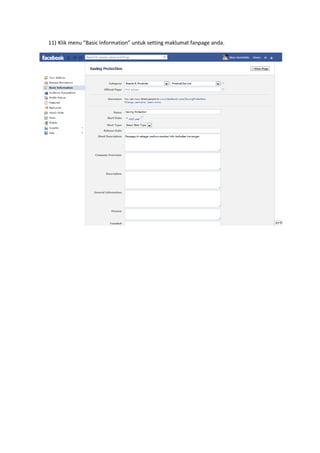 11) Klik menu “Basic Information” untuk setting maklumat fanpage anda.
 
