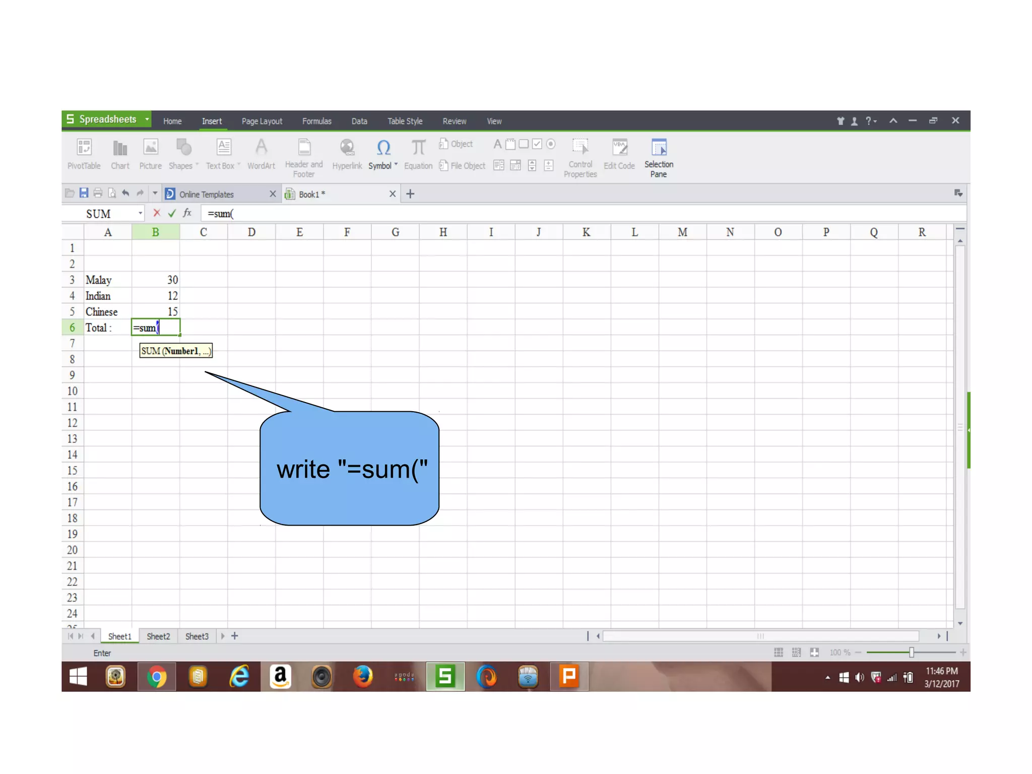 How to create formula using excel ppt
