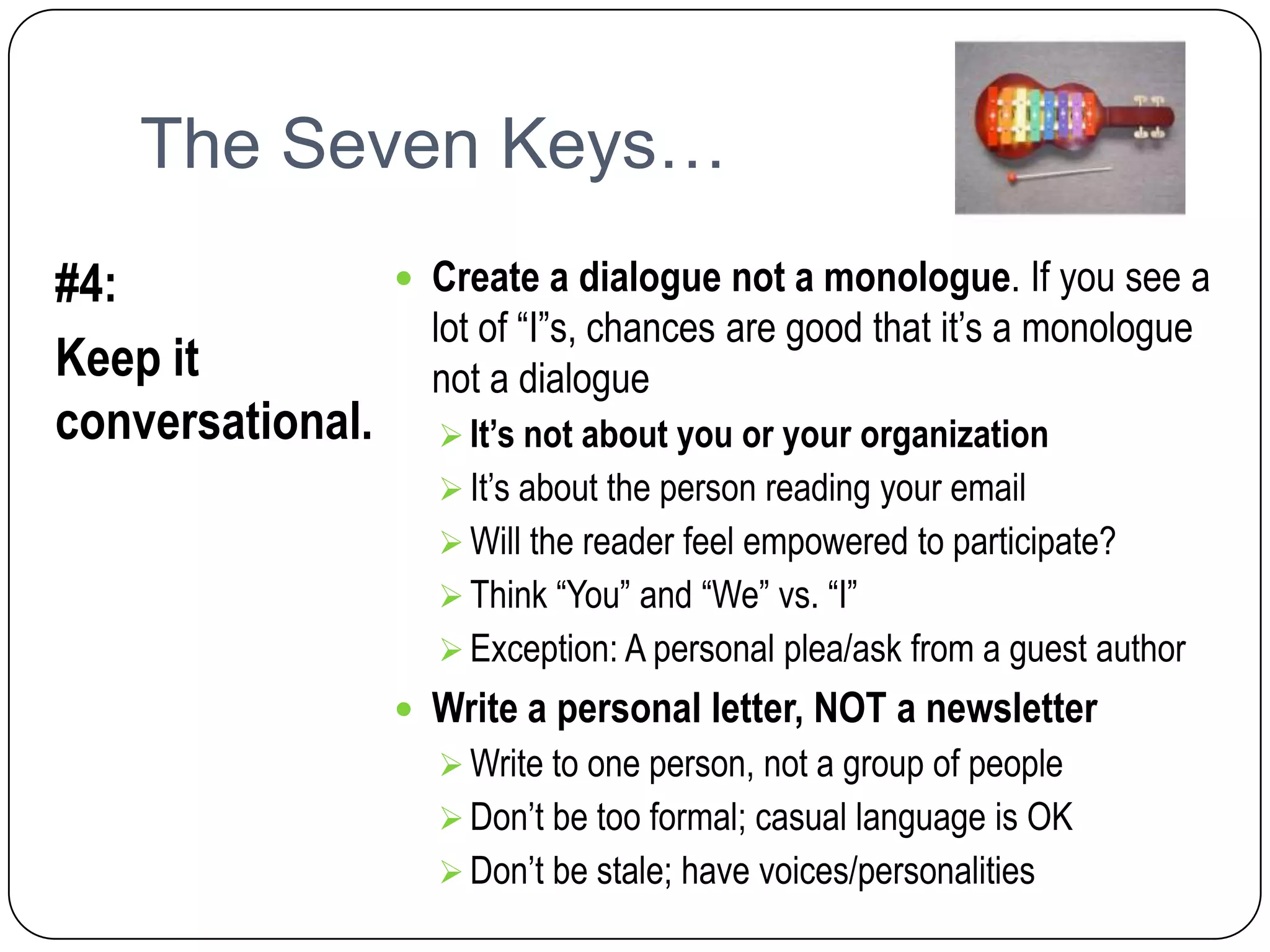 Emotional? Don’t necessarily write in editorial/expert voice…write from personal approach