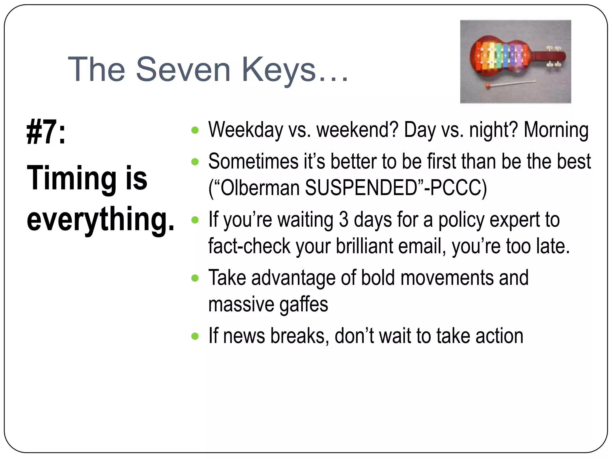 Subject Line Things to RememberRemember…Context and timing mattersKeep to 30 characters or less if possibleWho sends email can affect what is good/badSend email from a person not a thing/use name