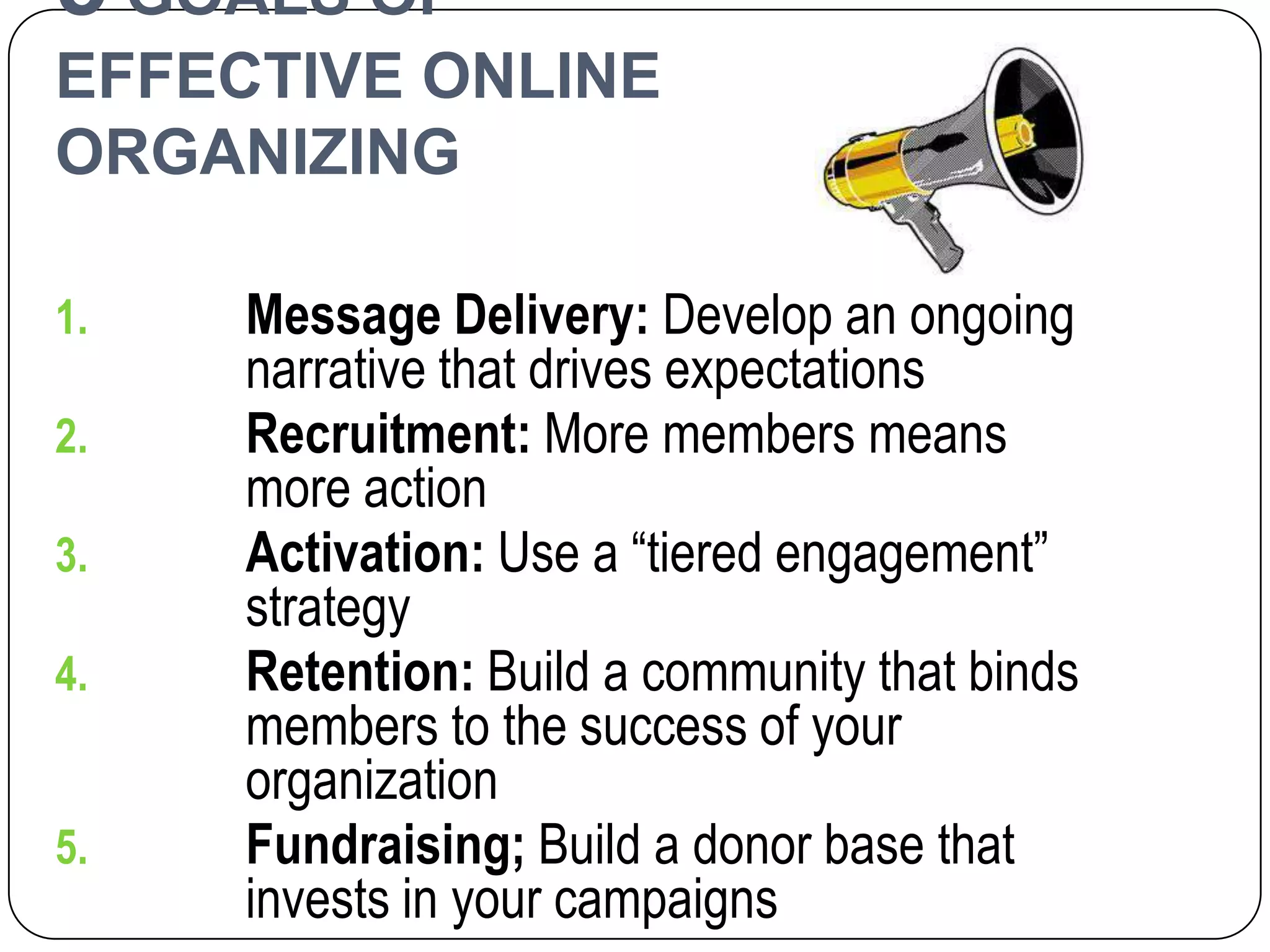 Q and A*What We Won’t Talk About Today: Metrics and measuringBut First…What is the difference between an an E-Newsletter and an E-Blast?E-Newsletter: A digest; aggregate of information. Picture our quarterly newsletter…electronified.E-Blast:Brief, concise email message that informs + mobilizes constituents around a specific topic or issue.