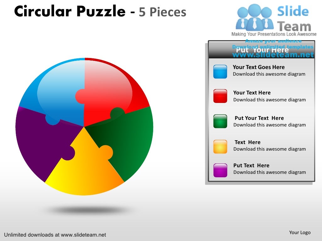 How to create make circular puzzle pie chart 5 pieces power point sl…