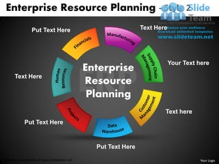 Enterprise Resource Planning - Style 2
                Put Text Here                                Text Here




                                                                         Your Text here
                                           Enterprise
      Text Here
                                           Resource
                                            Planning
                                                                     Text here
            Put Text Here



                                             Put Text Here

Unlimited downloads at www.slideteam.net                                            Your Logo
 