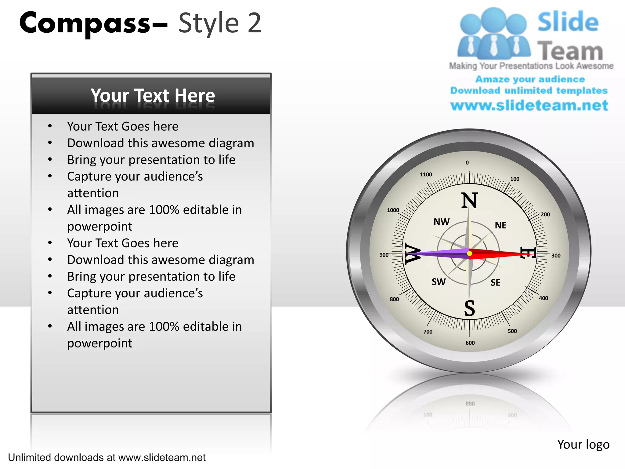 How to create make direction compass 2 power point slides and ppt