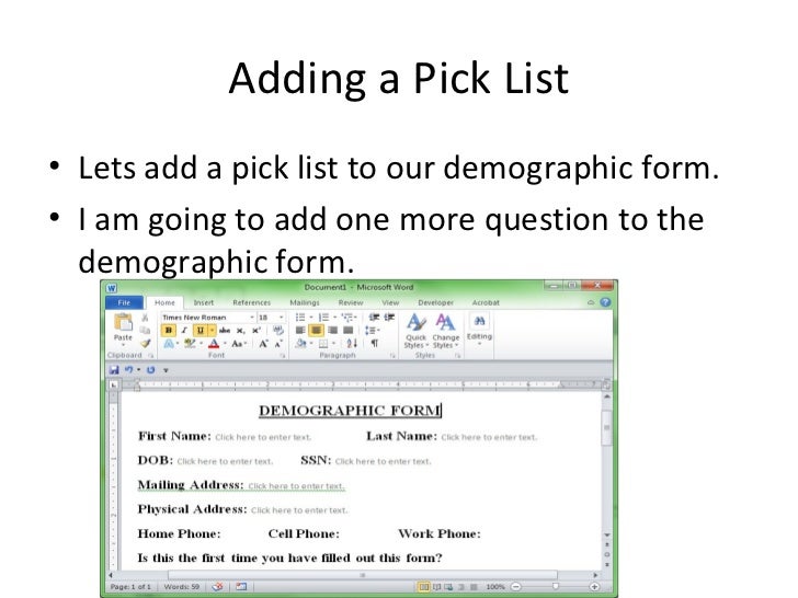 how to create forms in word