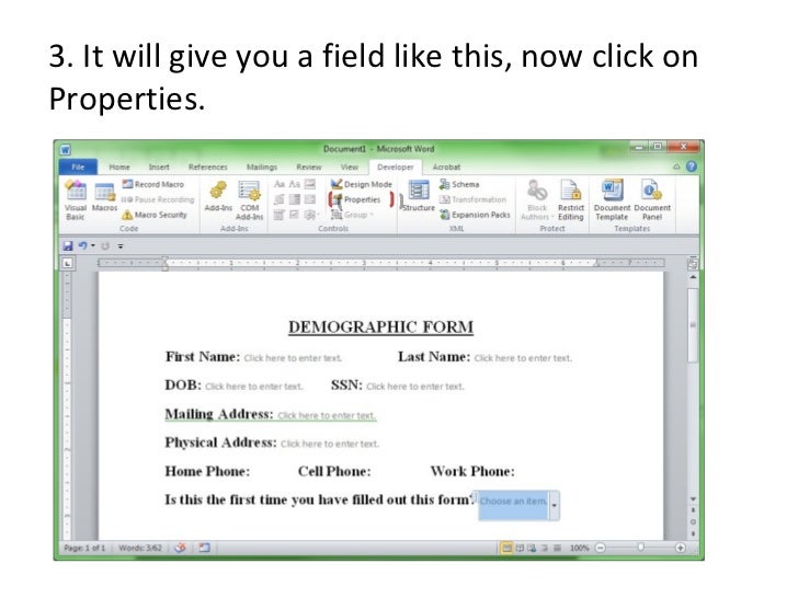 how to create forms in word