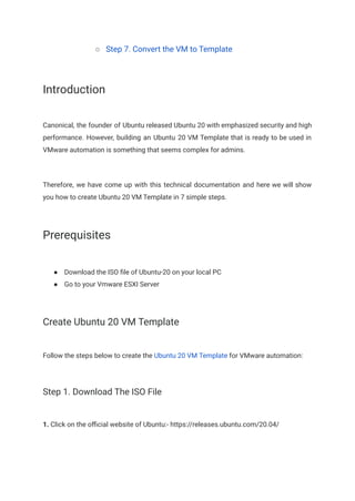 How To Create The Ubuntu 20 VM Template For VMware Automation | PDF