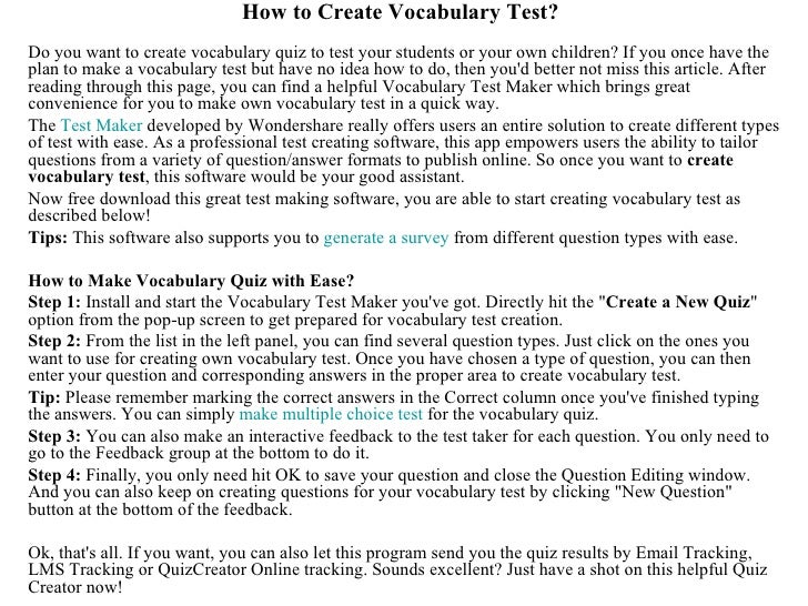 How To Create Vocabulary Test