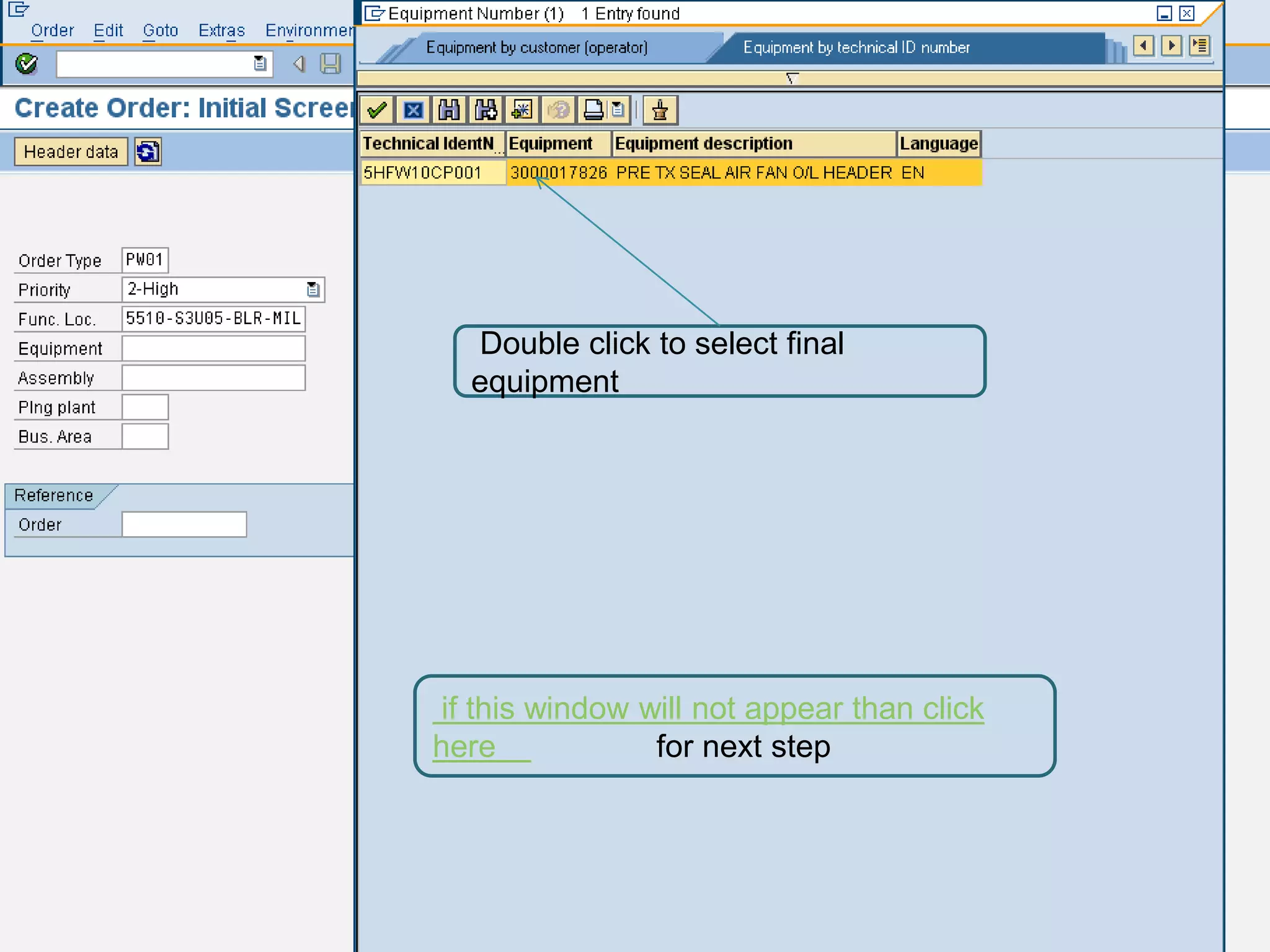Double click to select final
  equipment




if this window will not appear than click
here            for next step
 