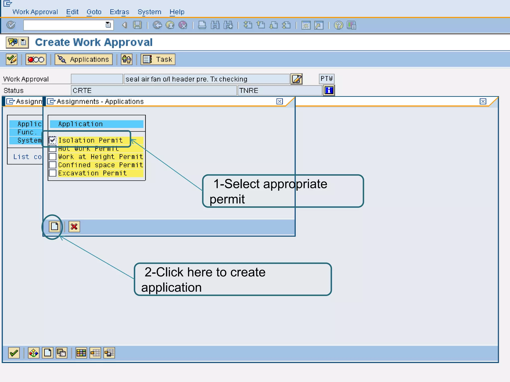 1-Select appropriate
            permit




2-Click here to create
application
 