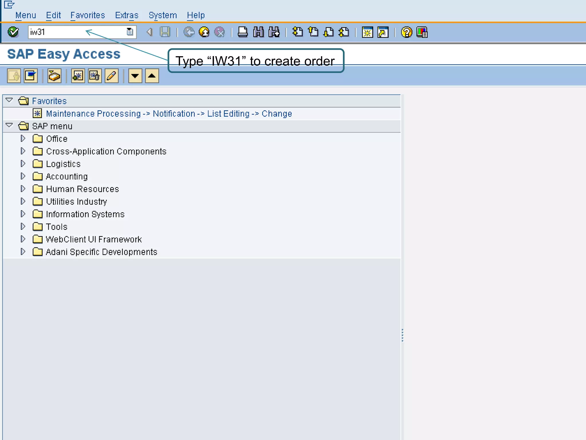 Type “IW31” to create order
 