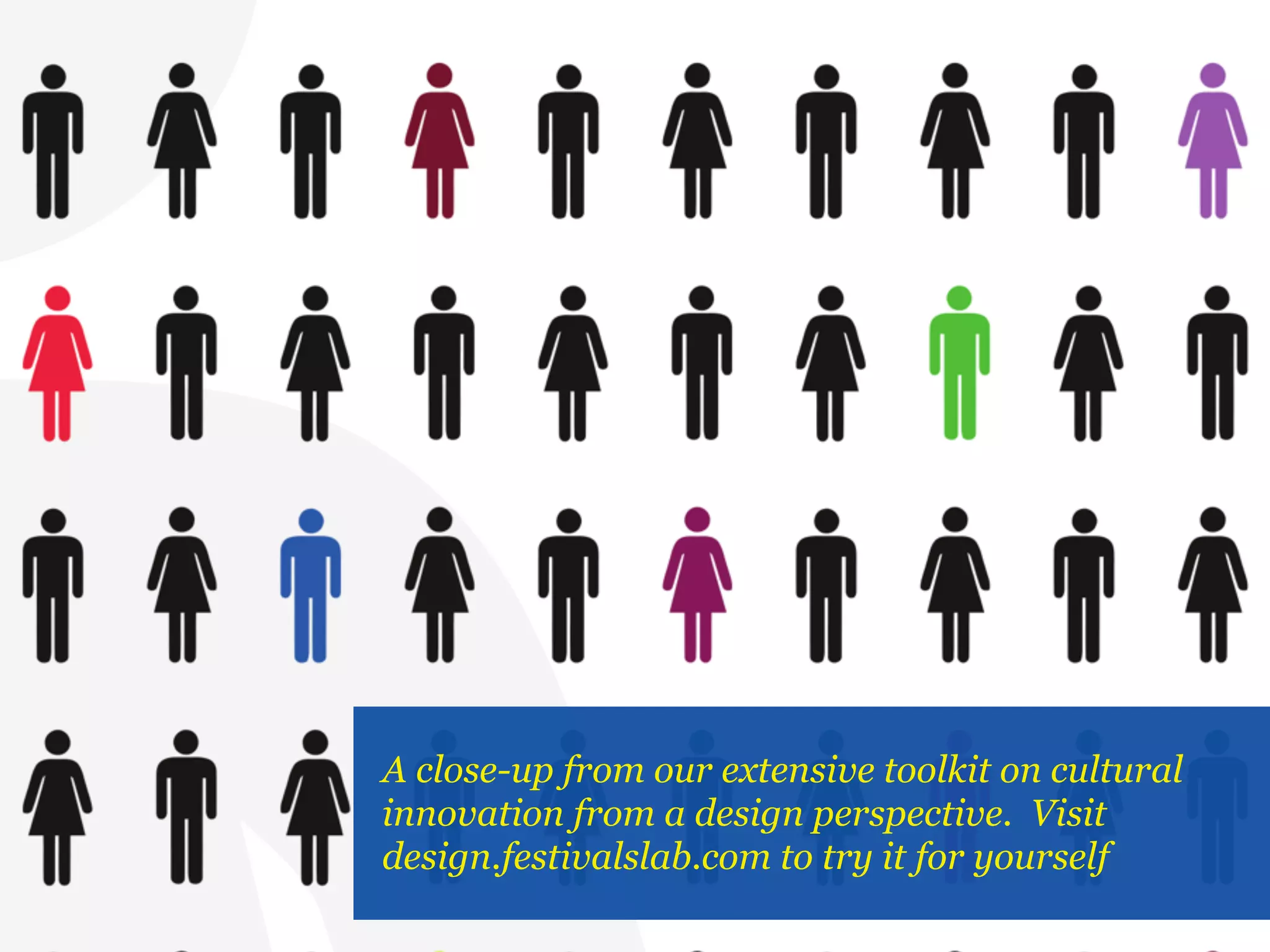 A close-up from our extensive toolkit on cultural
innovation from a design perspective. Visit
design.festivalslab.com to try it for yourself
 