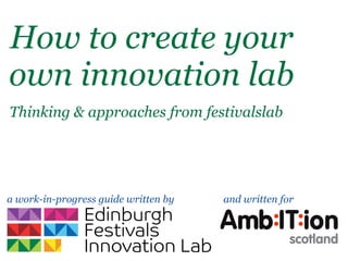 How to create your
own innovation lab
Thinking & approaches from festivalslab




a work-in-progress guide written by   and written for
 