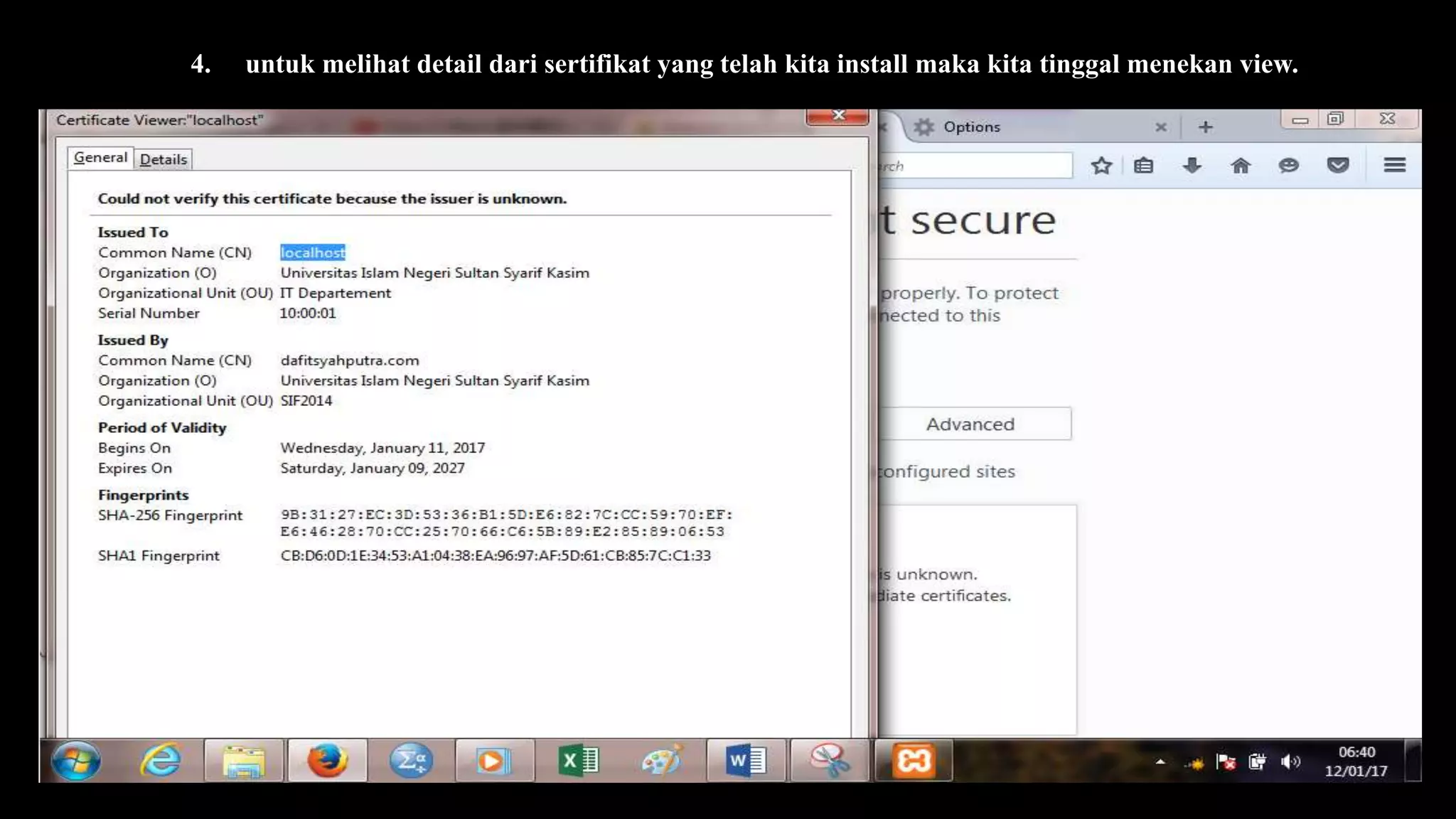 4. untuk melihat detail dari sertifikat yang telah kita install maka kita tinggal menekan view.
 