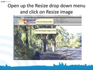 Open up the Resize drop down menu
and click on Resize image
 