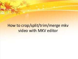 How to crop/split/trim/merge mkv
video with MKV editor

 