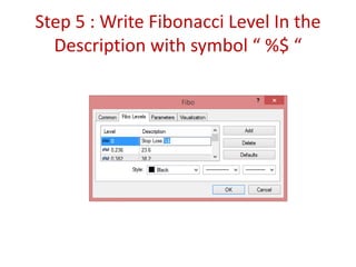 Step 5 : Write Fibonacci Level In the
Description with symbol “ %$ “
 