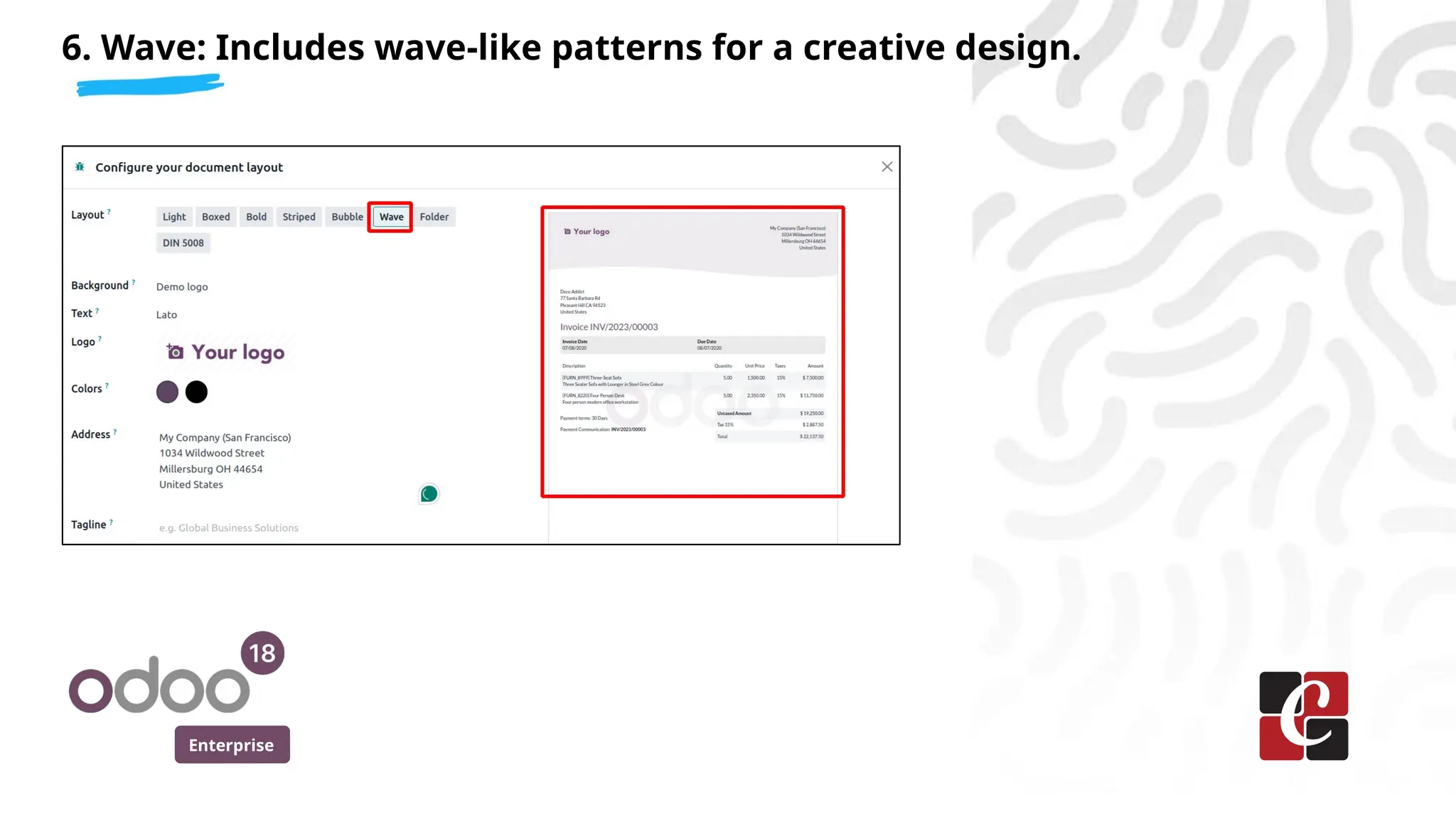 Enterprise
6. Wave: Includes wave-like patterns for a creative design.
 