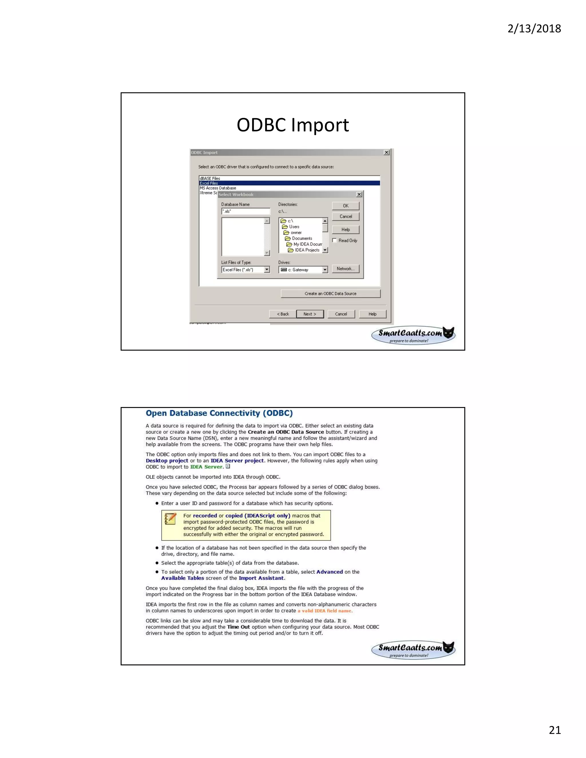 2/13/2018
21
ODBC Import
 