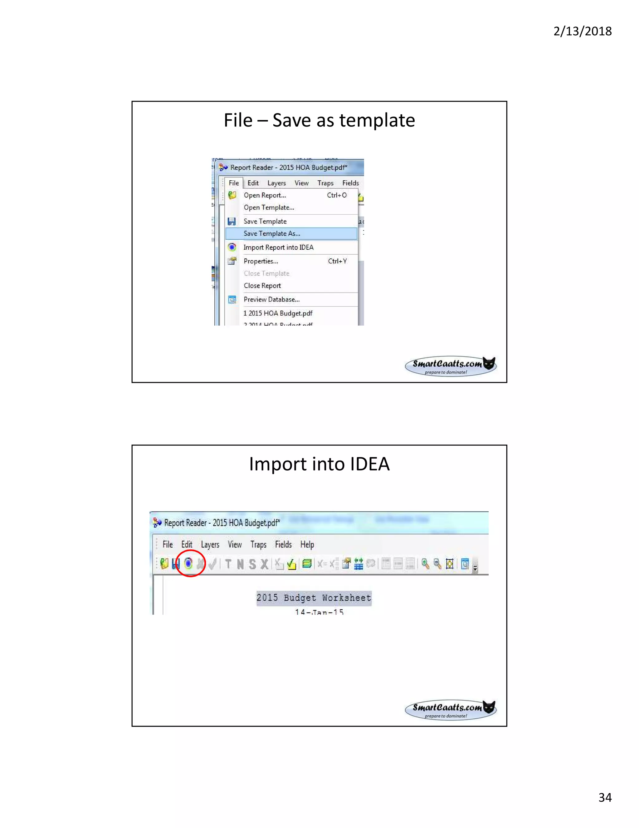 2/13/2018
34
File – Save as template
Import into IDEA
 