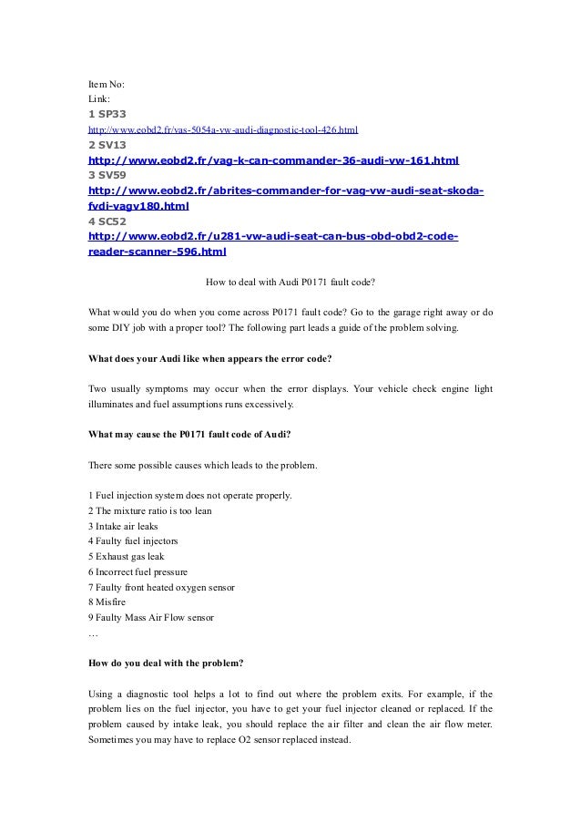 How to deal with audi p0171 fault code