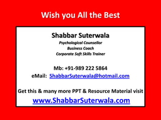 Wish you All the Best

             Shabbar Suterwala
                Psychological Counsellor
                     Busine...