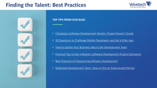 • Changing a Software Development Vendor: Project Owner’s Guide
• 33 Questions to Challenge Mobile Developers and Get a Ki...