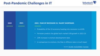 Post-Pandemic Challenges in IT
2020
• Probability of the US economy heading into recession is at 63%
• Forrester predicts ...