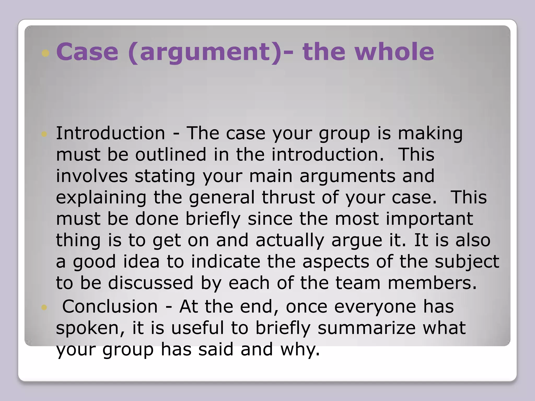 Use of notes and eye contact  Notes are essential, but they must be brief and well organized to be effective.  There is absolutely no point in trying to speak without notes. Of course, notes should never become obtrusive and damage your contact with the audience, nor should they ever be read from verbatim.  Most people sketch out the main headings of their speech, with brief notes under each.  