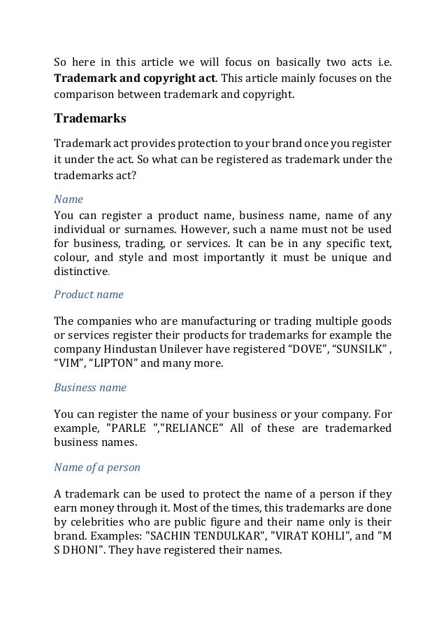 How To Define The Comparison Between A Trademark And Copyright?