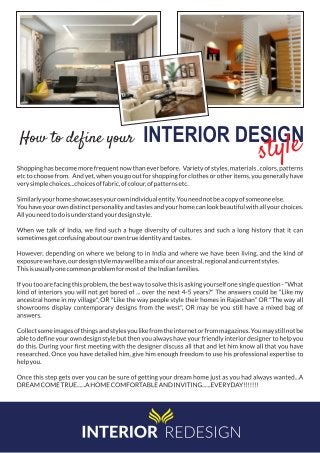 How to define your interior design style by eternity Expert Interior Designers & Decorators in Panipat, patna, jhansi, Meerut, Bhopal