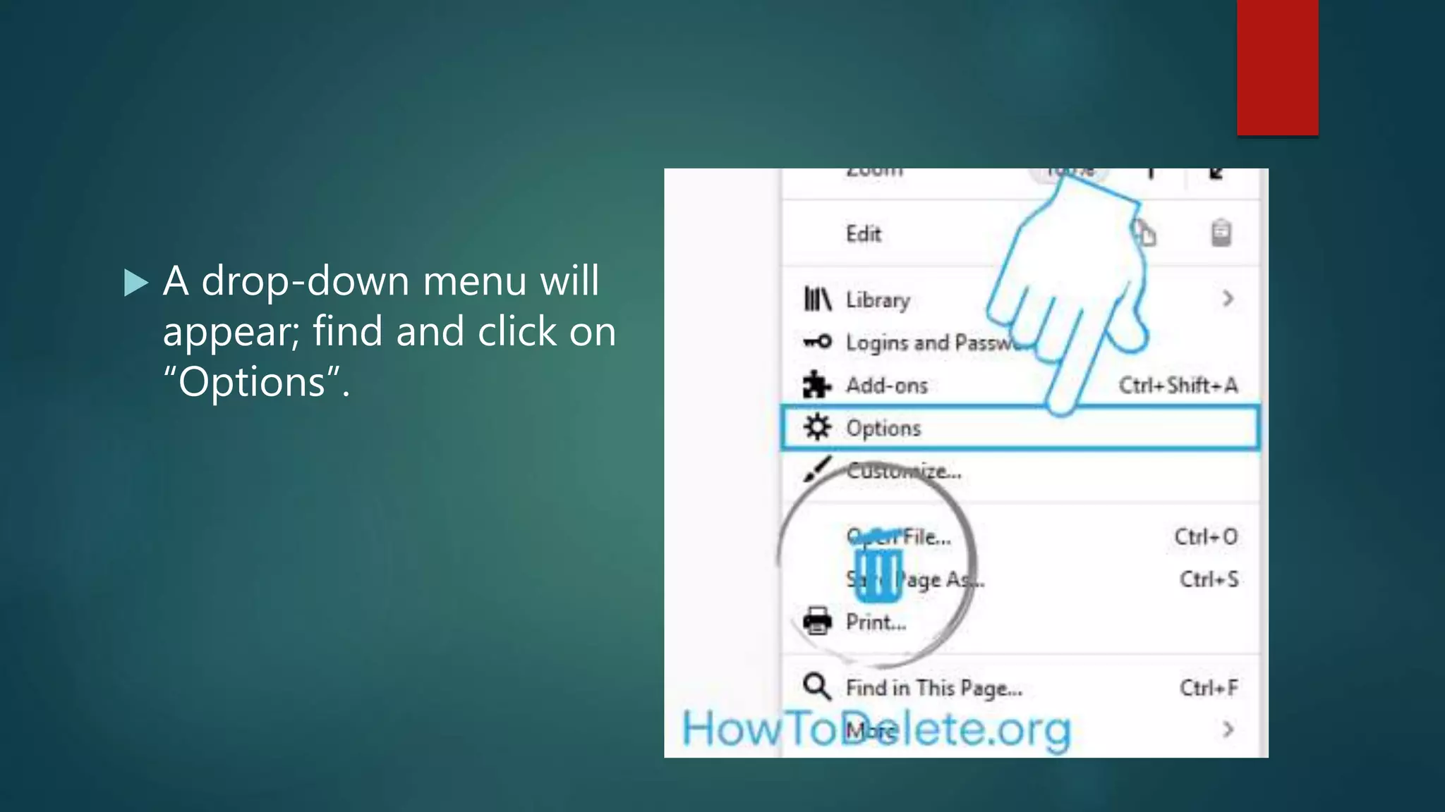  A drop-down menu will
appear; find and click on
“Options”.
 