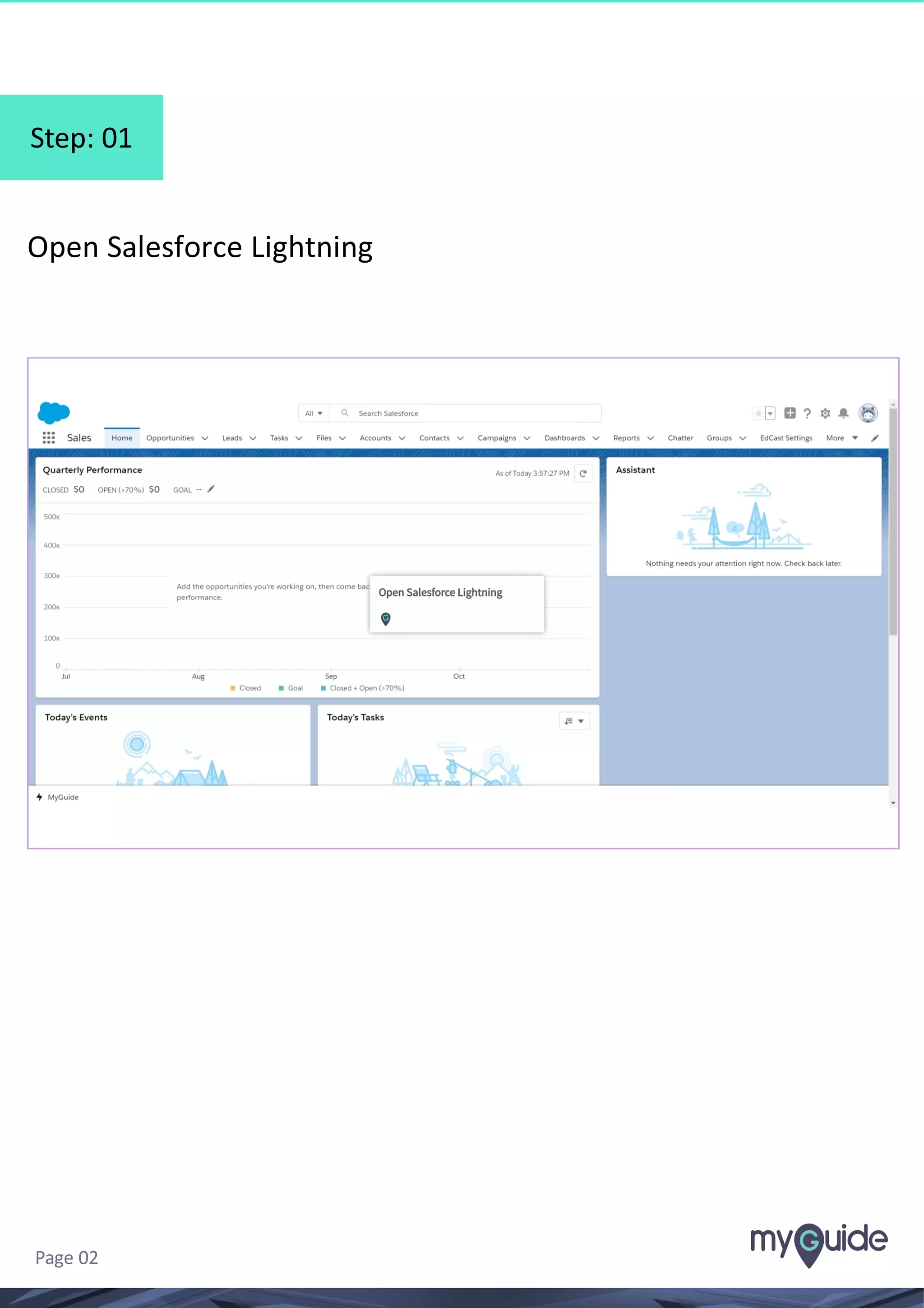 Step: 01
Open Salesforce Lightning
Page 02