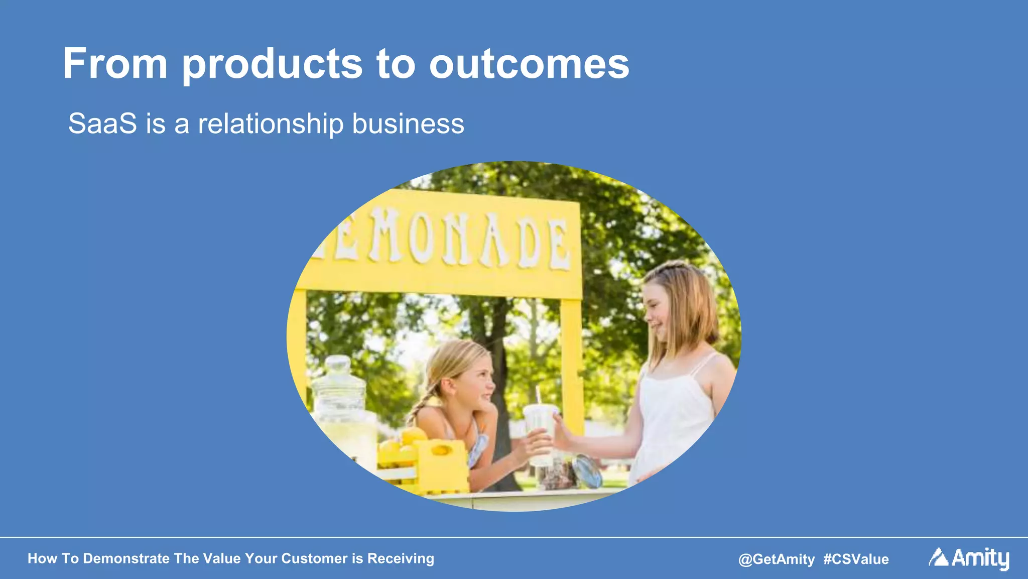 How To Demonstrate The Value Your Customer is Receiving @GetAmity #CSValue
From products to outcomes
SaaS is a relationship business
 
