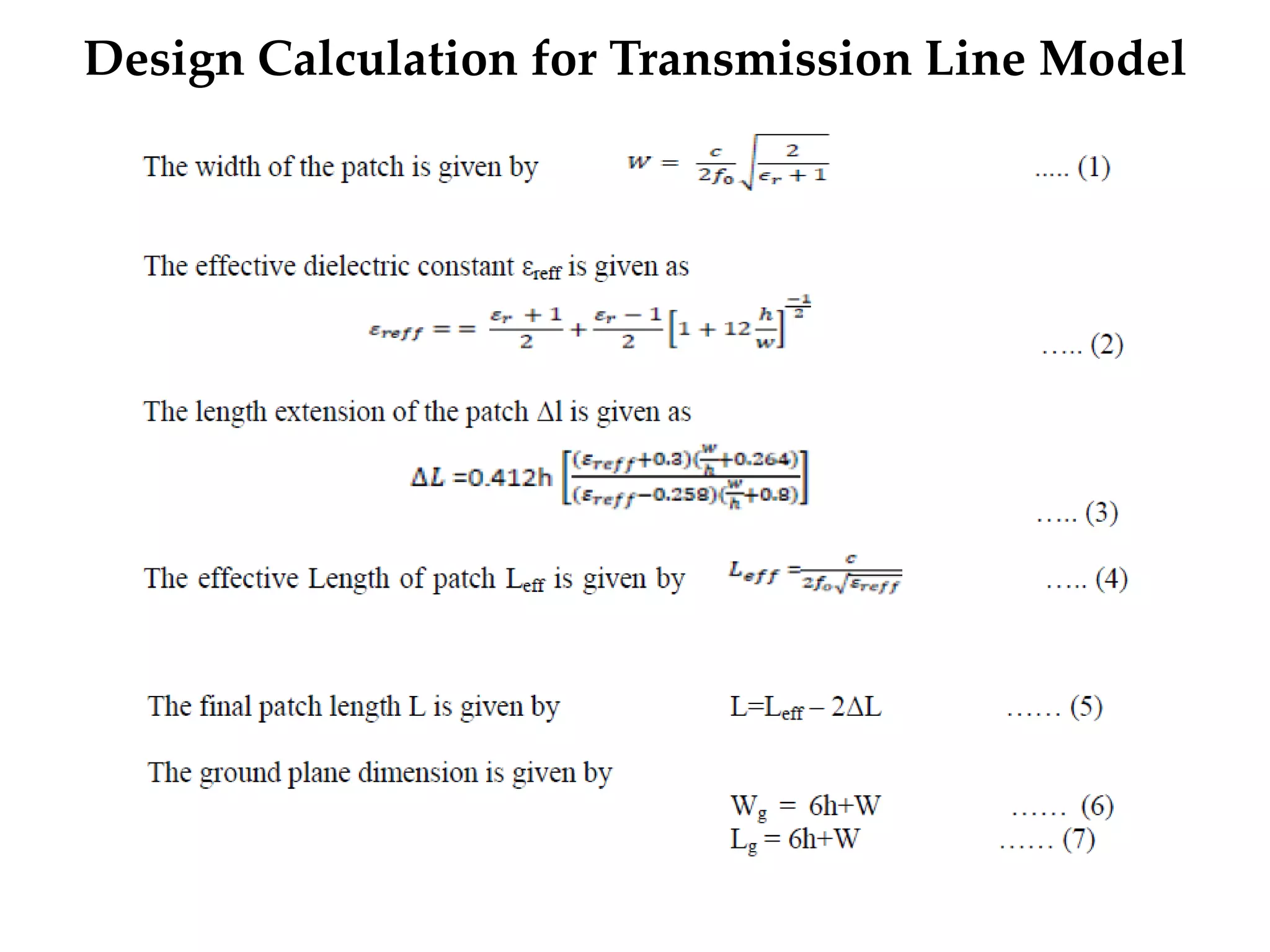 Design Calculation for Transmission Line Model
 